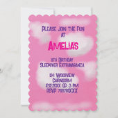 ピンクの空とフワフワの雲の誕生日 招待状 (正面)