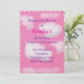 ピンクの空とフワフワの雲の誕生日 招待状 (スタンド正面)