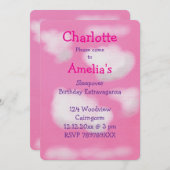 ピンクの空とフワフワの雲の誕生日 招待状 (正面/裏面)