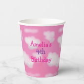 ピンクの空とフワフワの雲の誕生日 紙コップ (正面)