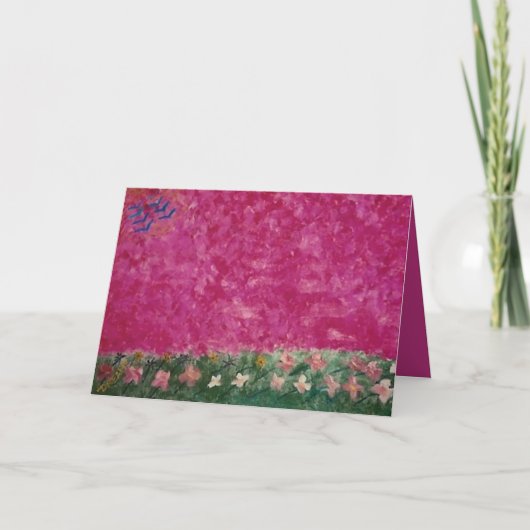 ピンクの空と蘭のカードを持つ抽象芸術の風景 サンキューカード (正面)