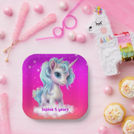 ピンクの空にユニコーン鮮やかを ペーパープレート