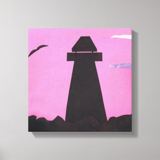 ピンクの空にライトハウスを持つキャンバスプリント キャンバスプリント (正面)