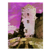 ピンクの空のシュールレアリストの水彩下でうずくまる ポスター (正面)