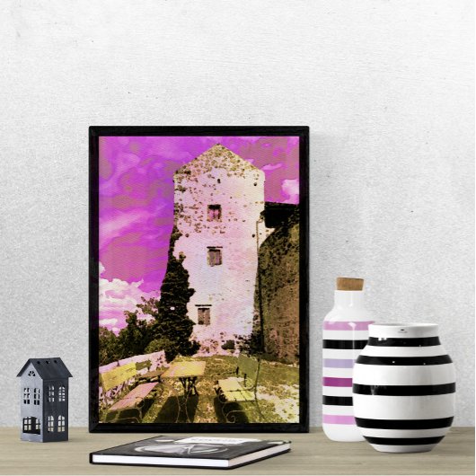 ピンクの空のシュールレアリストの水彩下でうずくまる ポスター