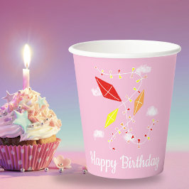 ピンクの空の凧 女子会 誕生日パーティー 紙コップ