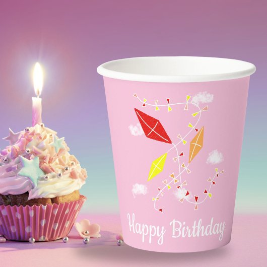 ピンクの空の凧 女子会 誕生日パーティー 紙コップ