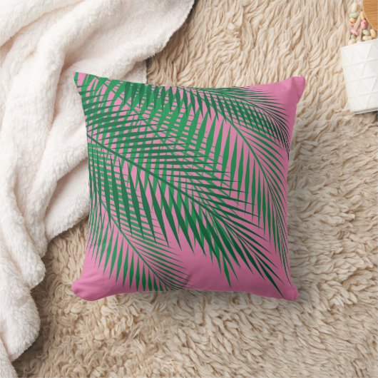 ピンクの空の熱帯シュロの葉 クッション (ブランケット)
