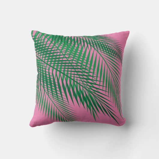 ピンクの空の熱帯シュロの葉 クッション (裏面)