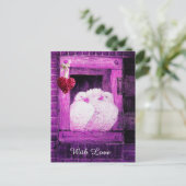 ピンクの窓に白い鳩バレンタインデーの愛 シーズンポストカード (スタンド正面)