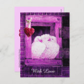 ピンクの窓に白い鳩バレンタインデーの愛 シーズンポストカード (正面/裏面)