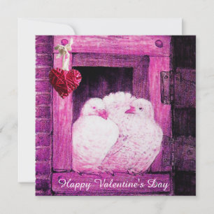 ピンクの窓の白いハトVALENTINE DAYモノグラム シーズンカード