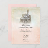 ピンクの童話のお城のウェディングパーティー エンクロージャーカード (正面/裏面)