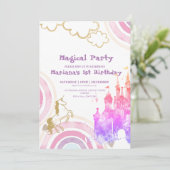 ピンクの童話レインボーとユニコーン誕生日パーティー 招待状 (スタンド正面)