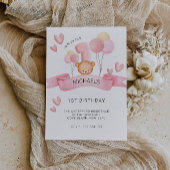 ピンクの第1誕生日、テディベア 招待状