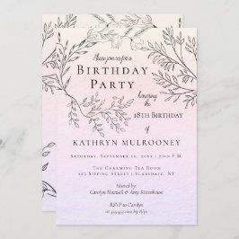 ピンクの第18誕生会の可憐な花の輪郭 招待状