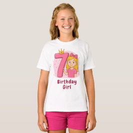 ピンクの第7誕生日ガールと王冠 Tシャツ