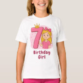 ピンクの第7誕生日ガールと王冠 Tシャツ (正面)