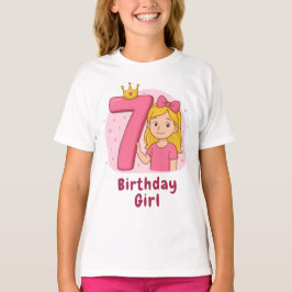 ピンクの第7誕生日ガールと王冠 Tシャツ