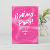 ピンクの筆致 y2k レトロ バースデーパーティー 招待状 (スタンド正面)