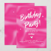 ピンクの筆致 y2k レトロ バースデーパーティー 招待状 (正面/裏面)