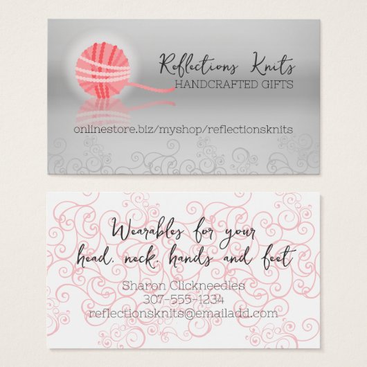 ピンクの糸反射編み物クロチェットギフトラベル (正面&裏面)