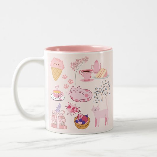 ピンクの紅茶と猫 ツートーンマグカップ (左)