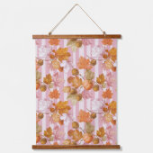 ピンクの紅葉とどんぐりのパターン – 秋 吊り下げ型タペストリー (正面)