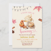 ピンクの紅葉カボチャのコーヒーベビーシャワー 招待状 (正面)