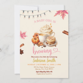 ピンクの紅葉カボチャのコーヒーベビーシャワー 招待状