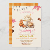 ピンクの紅葉カボチャのコーヒーベビーシャワー 招待状 (正面/裏面)