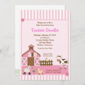 ピンクの納屋のアニマル・ファームのヤードのベビーシャワーの招待 招待状 (正面/裏面)