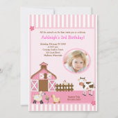 ピンクの納屋のアニマル・ファームの写真の誕生日の招待状 招待状 (正面)