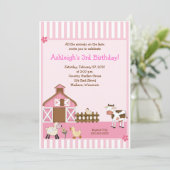 ピンクの納屋の動物農場の庭の誕生日招待状 招待状 (スタンド正面)