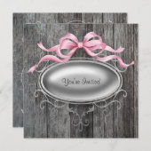 ピンクの納屋の木のパーティー招待状 招待状 (正面/裏面)