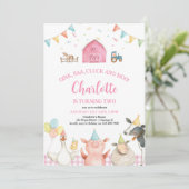 ピンクの納屋の農場動物 バーンヤードの女の子 2歳の誕生日 招待状 (スタンド正面)