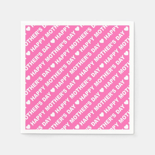 ピンクの紙のナプキンにハッピーマザーズデイホワイト スタンダードカクテルナプキン (正面)