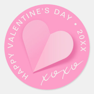 ピンクの紙のハート XOXO ハッピーバレンタインデーラブ ラウンドシール