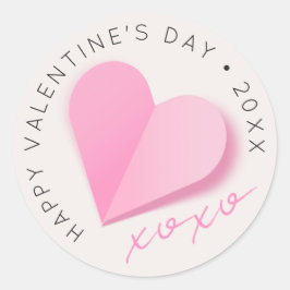 ピンクの紙のハート XOXO ハッピーバレンタインデー ラブ ラウンドシール