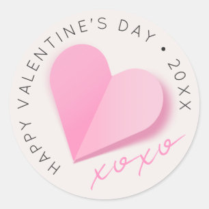 ピンクの紙のハート XOXO ハッピーバレンタインデー ラブ ラウンドシール