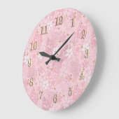 ピンクの紙の花 ラージ壁時計 (傾斜)