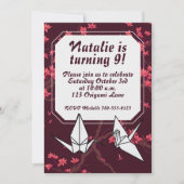 ピンクの紙の鶴 折り紙 桜 招待状 (正面)