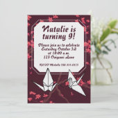 ピンクの紙の鶴 折り紙 桜 招待状 (スタンド正面)