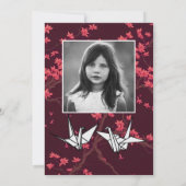 ピンクの紙の鶴 折り紙 桜 招待状 (裏面)