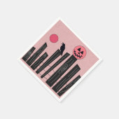 ピンクの紙プレートとハロウィーンのシーン スタンダードカクテルナプキン (角)