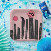 ピンクの紙プレートとハロウィーンのシーン ペーパープレート (パーティー)