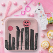 ピンクの紙プレートとハロウィーンのシーン ペーパープレート (パーティー)