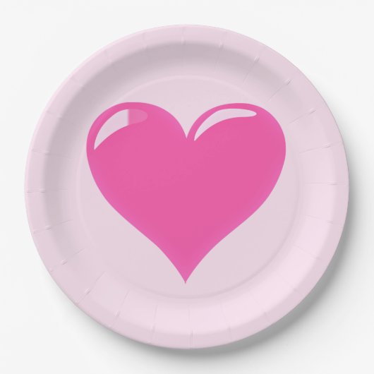 ピンクの紙プレートとハート – カスタマイズ可能 ペーパープレート (正面)
