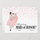 ピンクの紙吹雪は私のメイド・オブ・オーナー(花嫁付き添い人)民族 招待状 (正面/裏面)