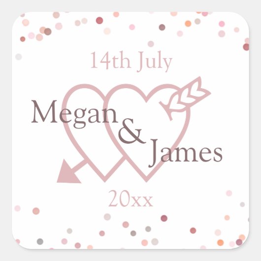 ピンクの紙吹雪円 スクエアシール (正面)